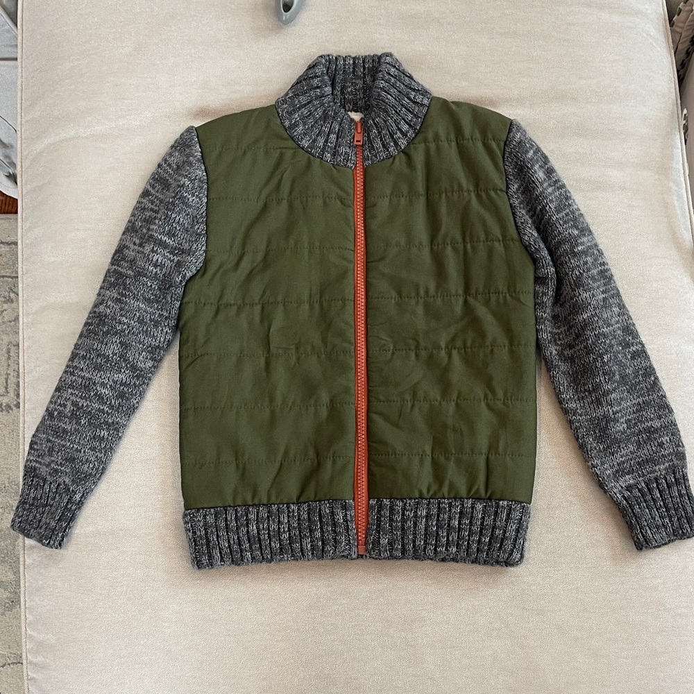 Cat & Jack Gray, Green and Orange Sweater Jacket Sz 5T. Sherpa lined.